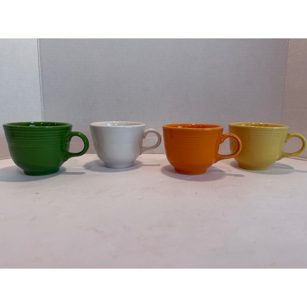 Fiesta Ware classic ring cups set of 4 Lime Green White Tangerine Sunflower 7 oz